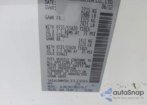 2013 Infiniti Jx35 из США, поврежденный, VIN 5N1AL0MM3DC311995